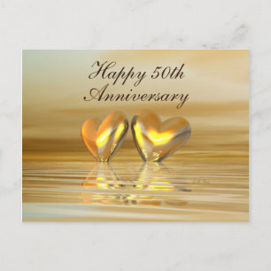 Goldene Hochzeitsherzen Postkarte