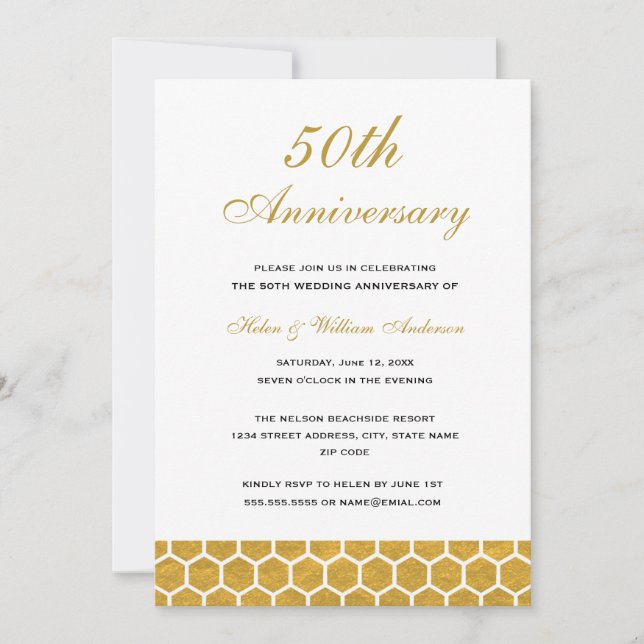 Goldene Honeycomb 50. Hochzeitstag - Einladung (Vorderseite)