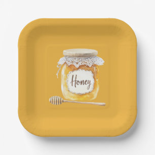 Goldene Honigglas-Nahrung Pappteller