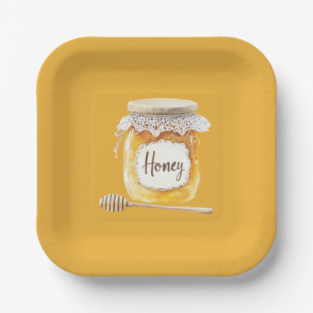 Goldene Honigglas-Nahrung Pappteller (Vorderseite)
