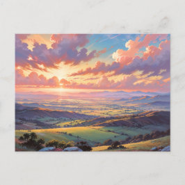 Goldene Hügel - Lebendige Landschaftsillustration Postkarte