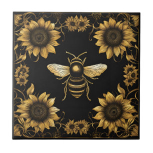 Goldene Hummel und Sonnenblumen Fliese