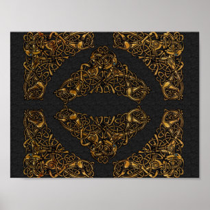 Goldene Hundekeltisches Knoten-Plakat Poster