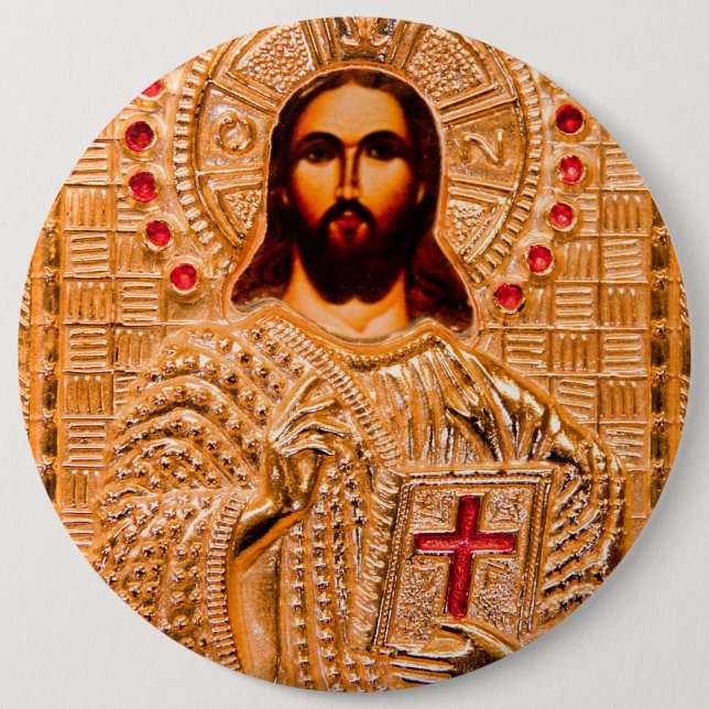 Goldene Ikone des Jesus Christus Button (Vorderseite)