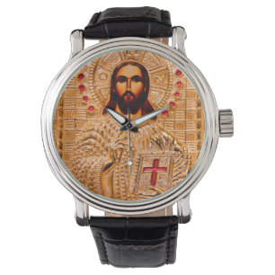 Goldene Ikone Jesu Christi Armbanduhr