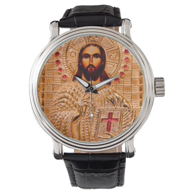 Goldene Ikone Jesu Christi Armbanduhr (Vorderseite)