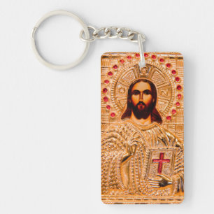 Goldene Ikone Jesu Christi Schlüsselanhänger