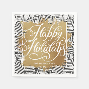 Goldene Imitate Foil Happy Holidays Modernes Black Serviette