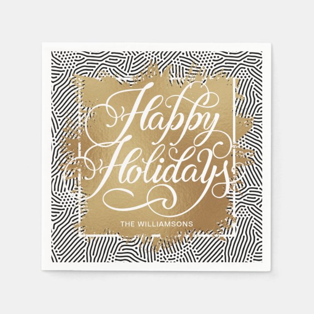 Goldene Imitate Foil Happy Holidays Modernes Black Serviette (Vorderseite)