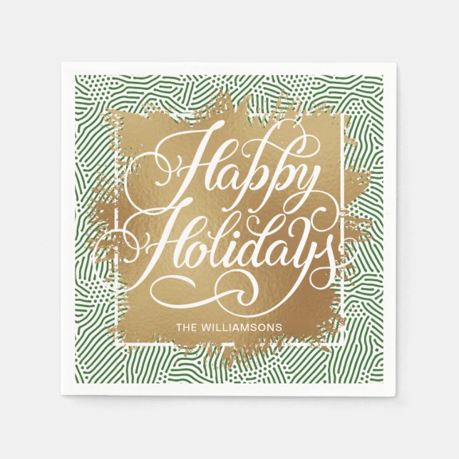 Goldene Imitate Foil Happy Holidays Modernes Green Serviette (Vorderseite)