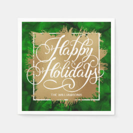 Goldene Imitate Foil Happy Holidays on Green Water Serviette