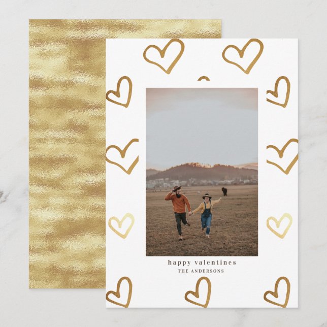 goldene Imitate Folie Doodle Herz Valentine Fotoka Einladung (Vorne/Hinten)
