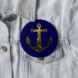 Goldene Imitate funkeln Glitzer Anchor Marineblau Button