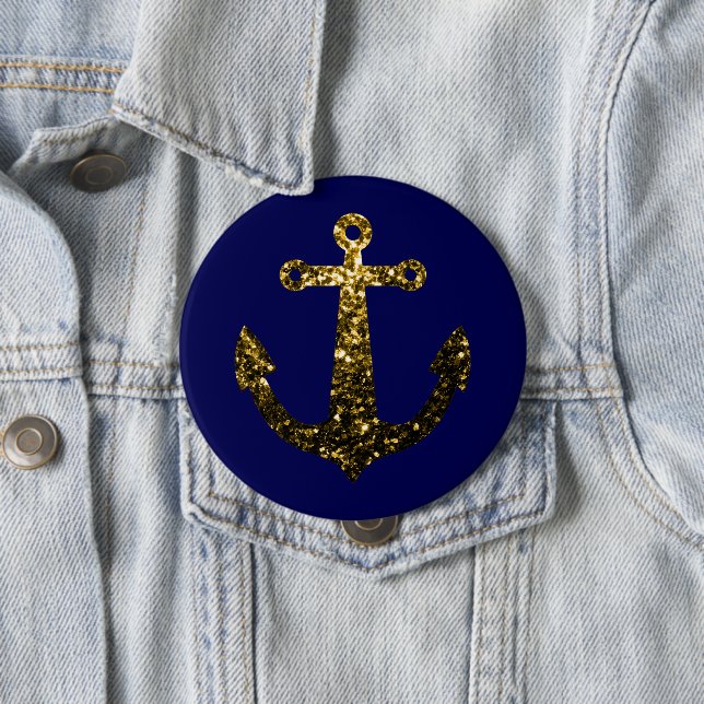 Goldene Imitate funkeln Glitzer Anchor Marineblau Button (Beispiel)