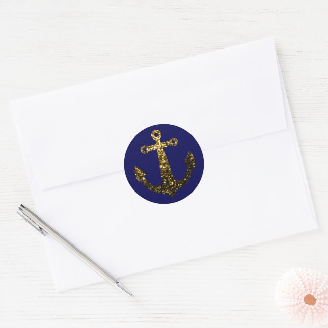 Goldene Imitate funkeln Glitzer Anchor Marineblau Runder Aufkleber (Umschlag)