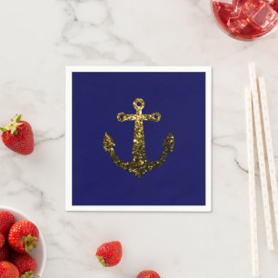 Goldene Imitate funkeln Glitzer Anchor Marineblau Serviette