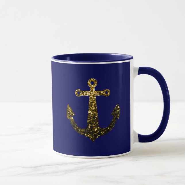 Goldene Imitate funkeln Glitzer Anchor Marineblau Tasse (Rechts)