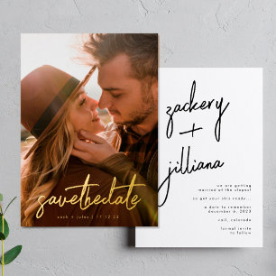 Goldene individuelle stilvolle Foto-Save-the-Date- Folieneinladung