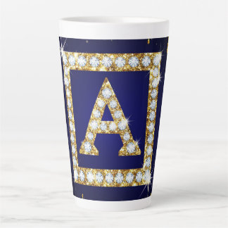 Goldene Initiale A mit blauem Glitterdruck Milchtasse