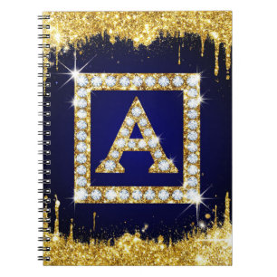 Goldene Initiale A mit blauem Glitterdruck Notizblock