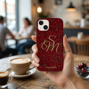 Goldene Initialen auf rotem Obst: Kirschmonogramm Case-Mate iPhone Hülle
