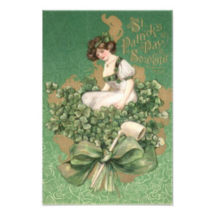 Goldene Irische Frau Grüne Bogen Shamrock Tonpfeif Fotodruck