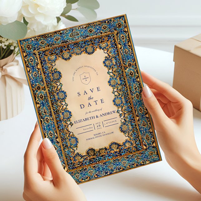 Goldene islamische Hochzeitsmosaik Save The Date (Von Creator hochgeladen)