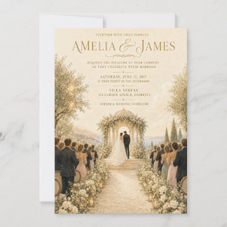 Goldene italienische Villa-Malerei Hochzeitseinlad Einladung