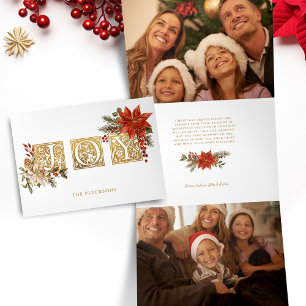 Goldene Joy Blockbriefe mit Poinsettias Dreifach Gefaltete Urlaubskarte