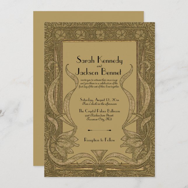 Goldene Jugendstil Hochzeit Einladung (Vorne/Hinten)