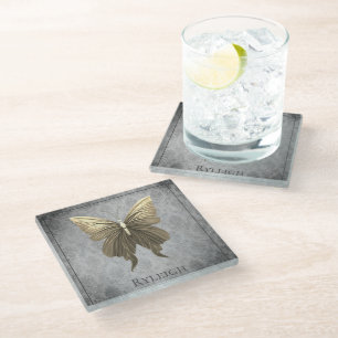 Goldene Juwelen-Schmetterling Glasuntersetzer