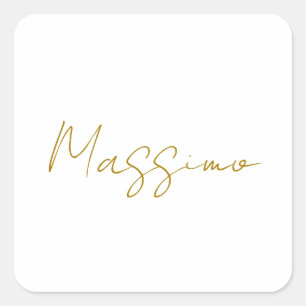 Goldene Kalligrafie Elegant Schlicht Name Quadratischer Aufkleber