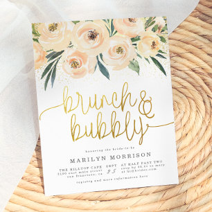 Goldene Kalligrafie Floral Brunch & Bubbly Einladungspostkarte