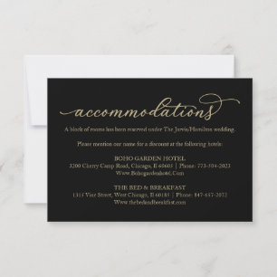 Goldene Kalligrafie Hochzeitshotel Unterkunft RSVP Karte