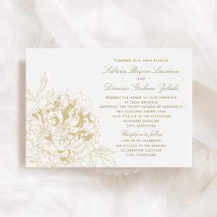 Goldene Kalligrafie-Pfingstrosen-Hochzeit Einladung