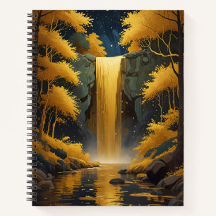 Goldene Kaskade im schimmernden Wald Notizbuch