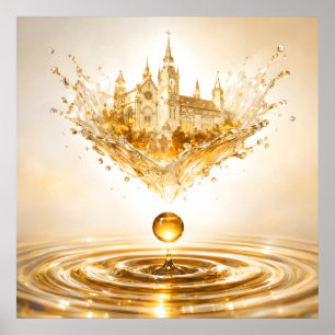 Goldene Kathedrale Flüssigkeitsspritzer Poster