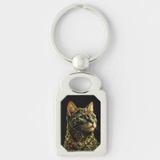 Goldene Katze Grüne Augen Elegante Kunst Schlüsselanhänger