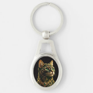 Goldene Katze Grüne Augen Elegante Kunst Schlüsselanhänger