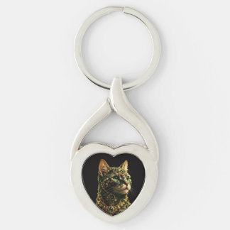 Goldene Katze Grüne Augen Elegante Kunst Schlüsselanhänger