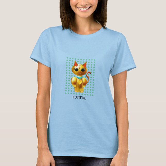 Goldene Katzenkatze, glückliche Kleeblätter und Ka T-Shirt (Vorderseite)