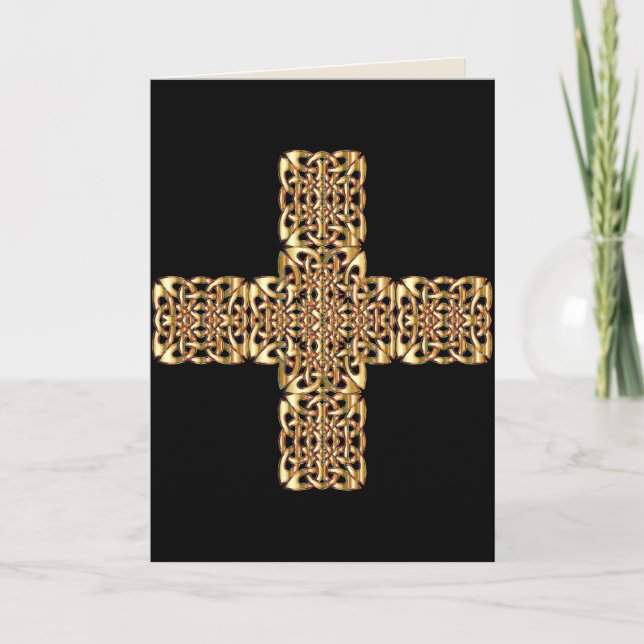 goldene keltische Crossgrüßkarte Karte (Vorderseite)
