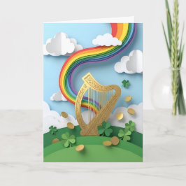Goldene keltische Harfe Regenbogen-Papercraft St. Karte
