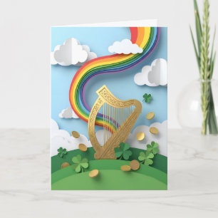 Goldene keltische Harfe Regenbogen-Papiermodell St Karte