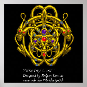 GOLDENE KELTISCHE KNOTEN MIT ZWEI DRACHEN POSTER