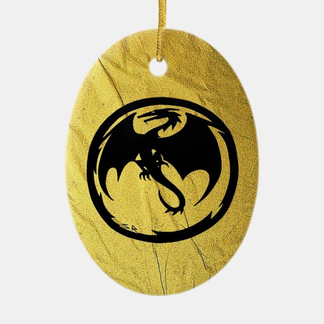 Goldene Keramik des Schwarzen Drachen Ornament (Vorne)