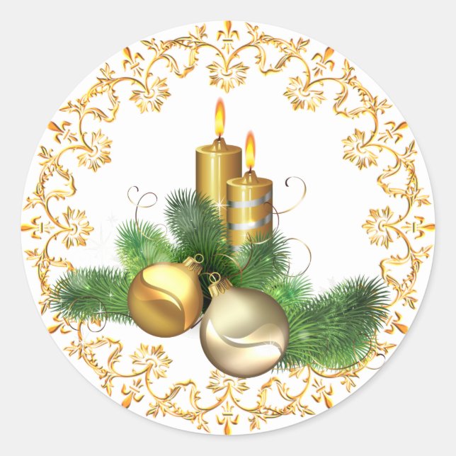 Goldene Kerzen im Garten Elegante Runder Aufkleber (Vorderseite)