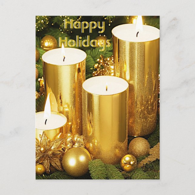 Goldene Kerzen Weihnachtsfeiertage Postkarte (Vorderseite)