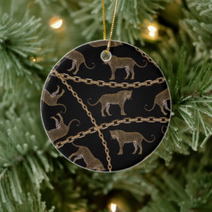 Goldene Ketten-Leopard-Glamour Keramik Ornament