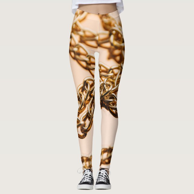 Goldene Ketten, Reflektive Oberfläche Luxus. Leggings (Vorderseite)